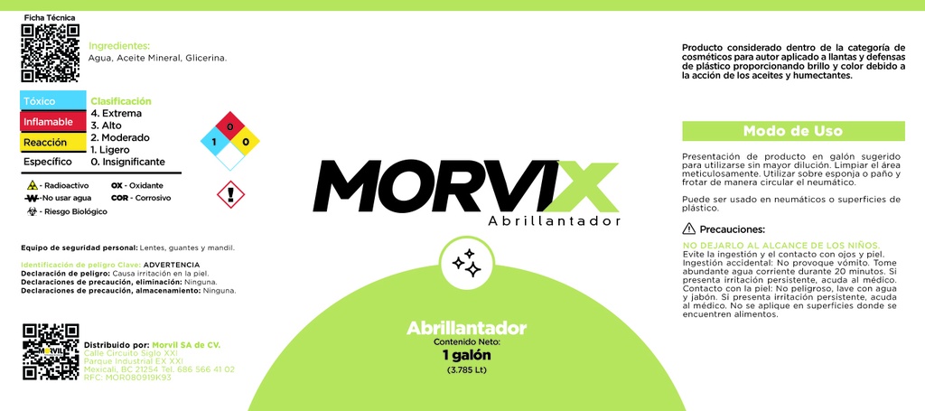 Abrillantador En Liquido Tipo Armor All 3.785 Lts Morvix