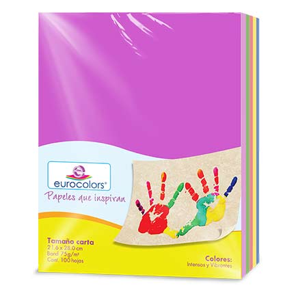 Papel Bond Tamaño Carta Arco Iris Intensos Eurocolors con 100 Hojas  