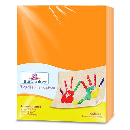 Papel Bond Tamaño Carta Naranja Vibrante Eurocolors con 100 Hojas 