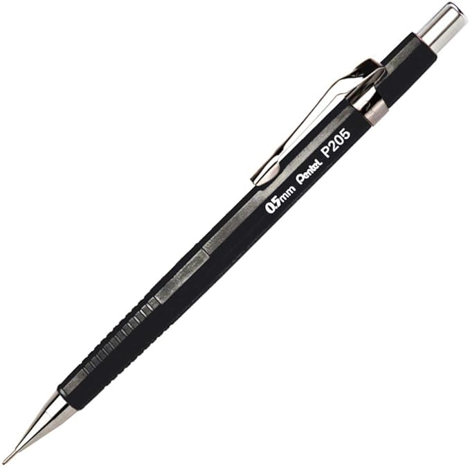Lapicero 0.5 mm Pentel P205-A Negro/Cromo con 12