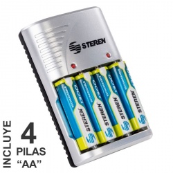 Cargador para Bateria AA/AAA/9V Incluye 4 Baterias AA Steren