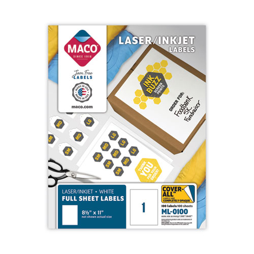 Etiqueta 8.5" x 11" Tamaño Carta Blanca Maco ML-0100 con 100