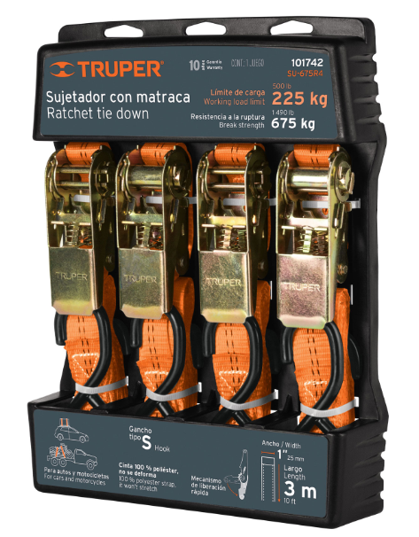 Sujetador con Matraca 1'' 3 m Truper con 4