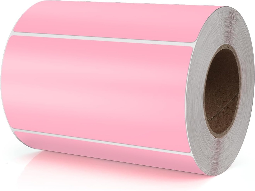 Etiqueta en Rollo Rectangular de Vinilo 4'' x 2'' Rosa con 500