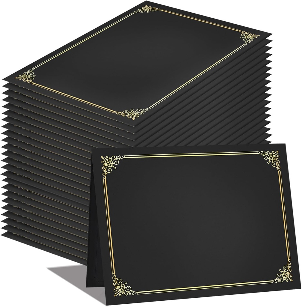 Folder Portadiploma Negro con Borde Dorado 8.5'' x 11'' GNL con 25
