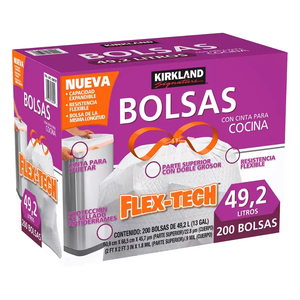 Bolsas para Bote de Basura 200 pzas Kirkland Signature de 49.2 lts