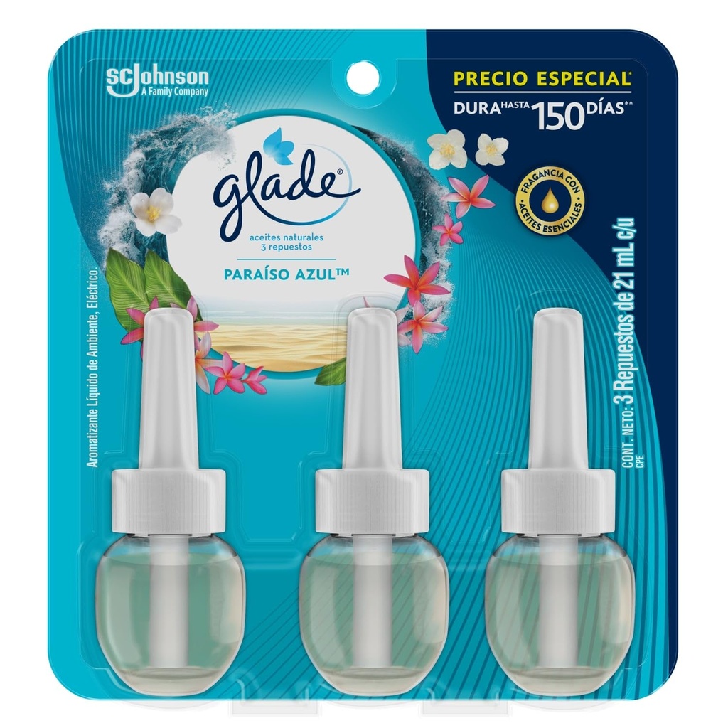 Aromatizante Glade de Pared 3 Repuestos Paraiso Azul