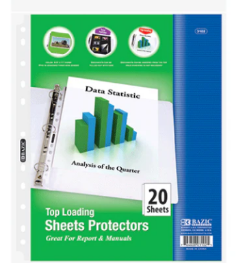 Protector de Hojas para Carpeta con 20 Bazic
