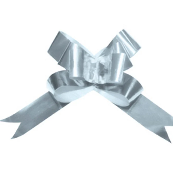 Moño Magico Mediano Metalico Liso Plateado Paquete c/50  