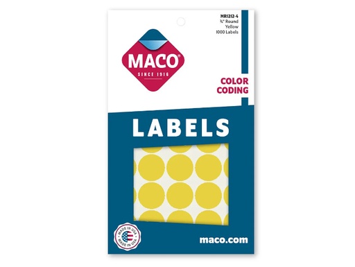 [11554] Etiqueta Redonda 3/4" Amarillo MMR1212-4 con 1000 Maco
