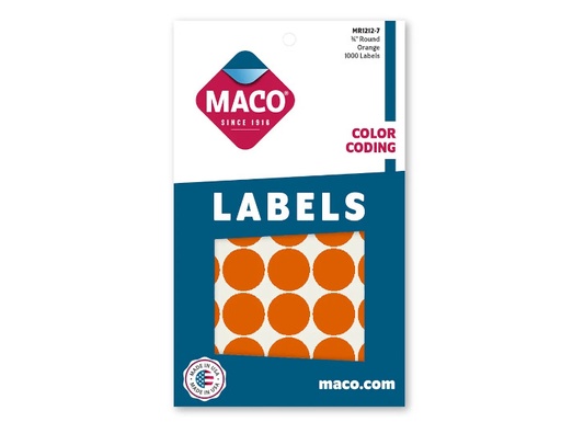 [11556] Etiqueta Redonda 3/4" Naranja MMR1212-7 con 1000 Maco