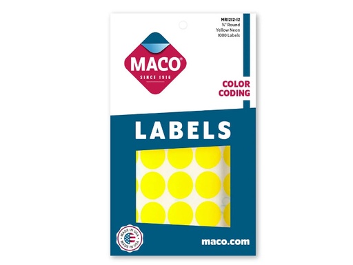 [11376] Etiqueta Redonda 3/4" Amarillo Fluorescente con 1000 Maco