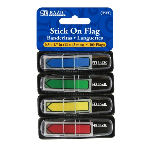 [14288] Banderitas Mini Tipo Flecha Bazic Adhesivas con 4 Colores de 25 por Color Paquete con 100 
