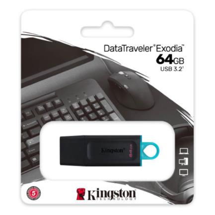 [32286] Memoria USB 3.2 de 64 GB Kingston Data Traveler Exodia Negro-Azul 