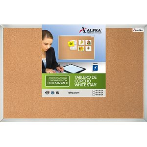 [11867] Pizarron Corcho 90cm x 60 cm (36x24") Marco Aluminio White Star