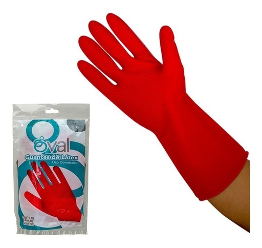 [70138] Guante Domestico Satinado Rojo Grande Oval