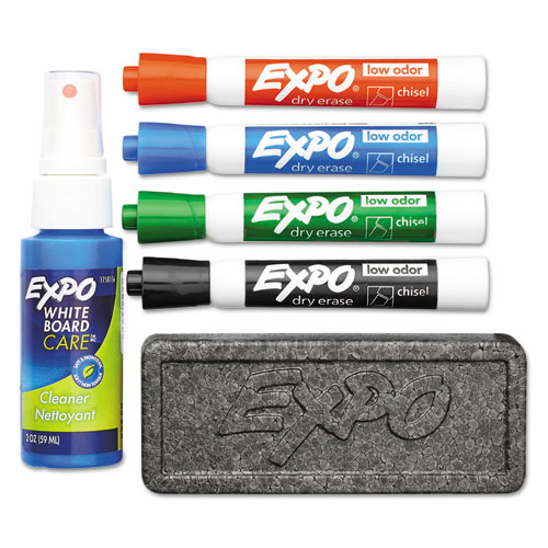 [10121] Marcador para Pizarron Expo Kit 4 Colores + Borrador + Liquido 2 oz