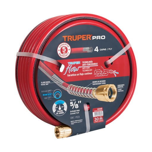 [40086] Manguera 30 m 5/8" Color Rojo Truper 