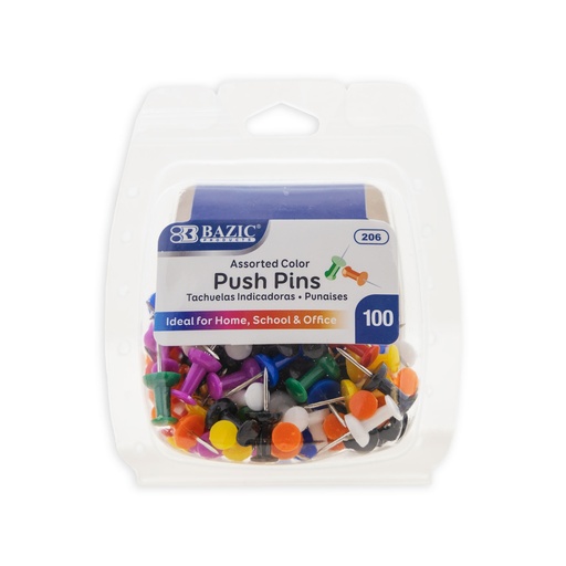 [12011] Chincheta Push Pin Color Surtido con 100 Bazic