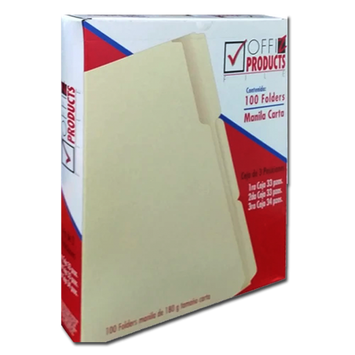 [15519] Folder Tamaño Carta Manila 1T 3 Cejas Offiz con 100