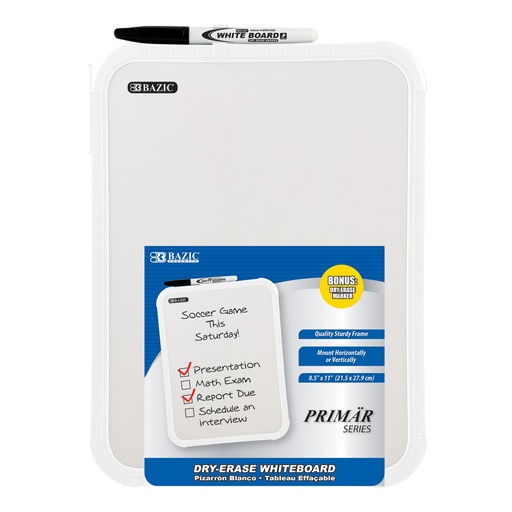 [12096] Pizarron Blanco 27.5 cm x 21.3 cm (8.5" x11") Bazic