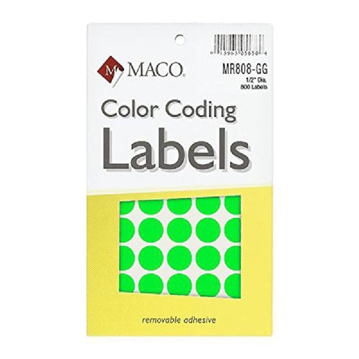 [14706] Etiqueta Redonda 1/2'' Verde Fluorecente Maco MMR808-GG C/800 
