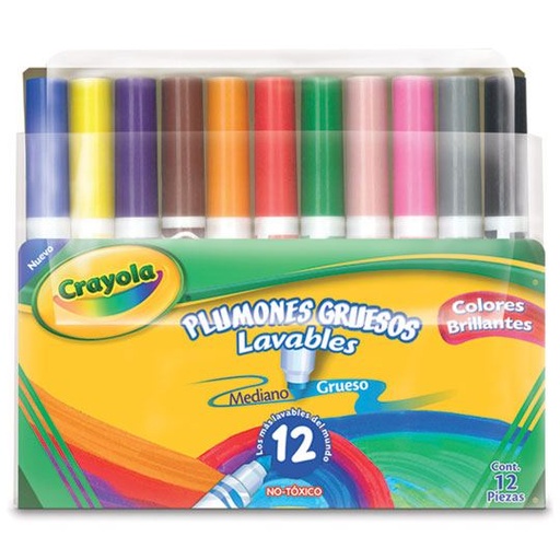 [13393] Marcador Plumon Escolar Crayola Grueso Lavable con 12