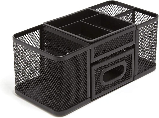 [15028] Organizador para Escritorio 7 Divisiones con Cajon Malla Negro 1INTHEOFFICE