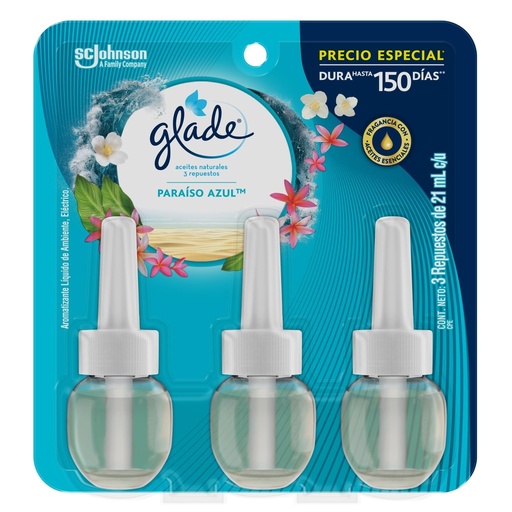 [41271] Aromatizante Glade de Pared 3 Repuestos Paraiso Azul