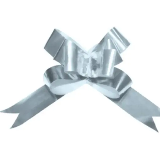 [15533] Moño Magico Mediano Metalico Liso Plateado Paquete c/50  