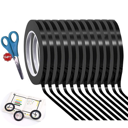 [11127] Cinta Adhesiva Fina para Graficas 1/8"x 216ft con 12 Negra 