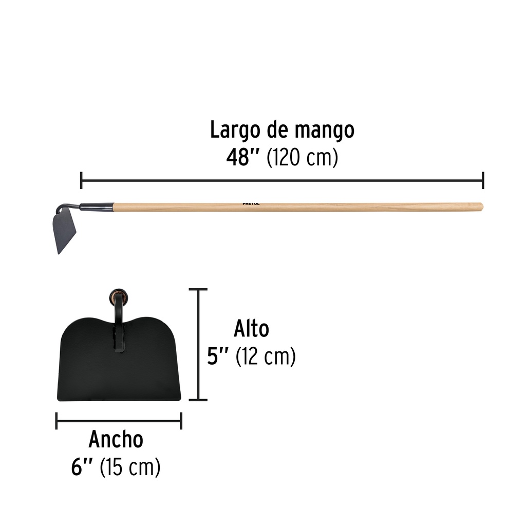 Azadon Tipo Jardinero 6" Mango 48" Pretul