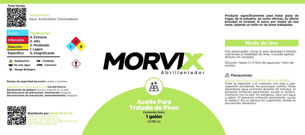 Aceite Para Tratado De Piso Eco 3.785 Lts Morvix/Bamex