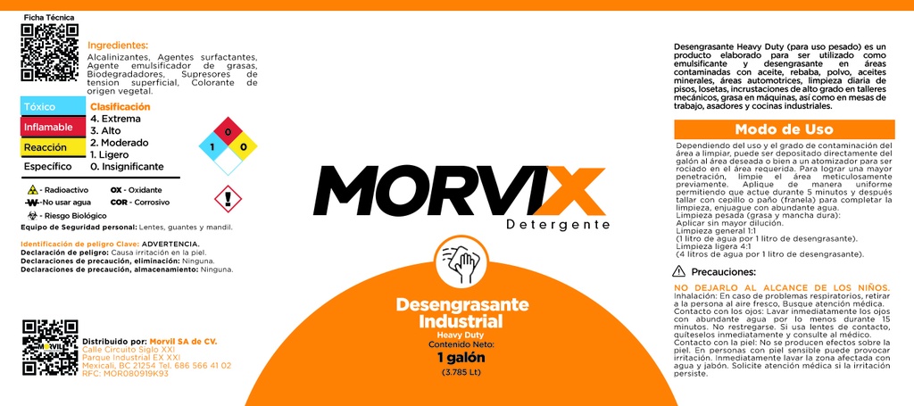 Desengrasante Industrial Heavy Duty 3.785 Lts Morvix