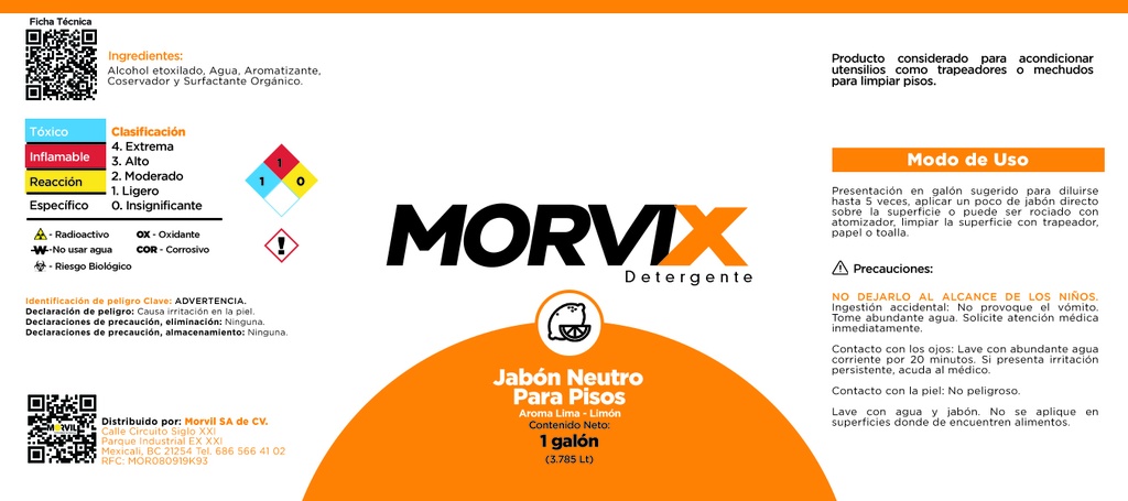 Jabon Neutro P/Piso 3.785 Lts Citric Plus Morvix
