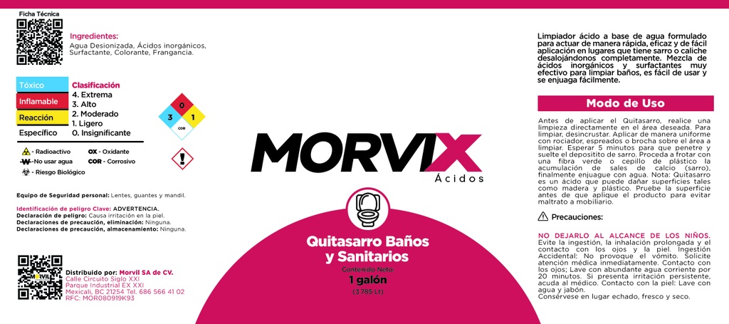 Quita Sarro 3.785 Lts Rojo Morvix