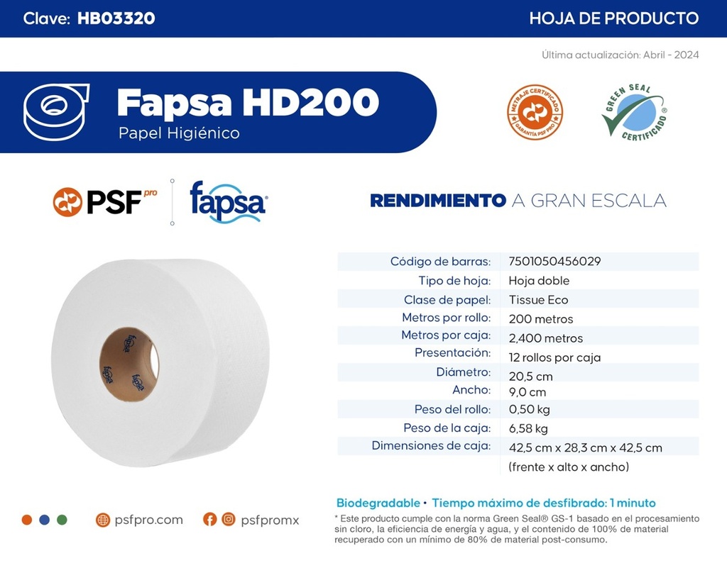 Papel Higienico 200 Mts HD200 Fapsa
