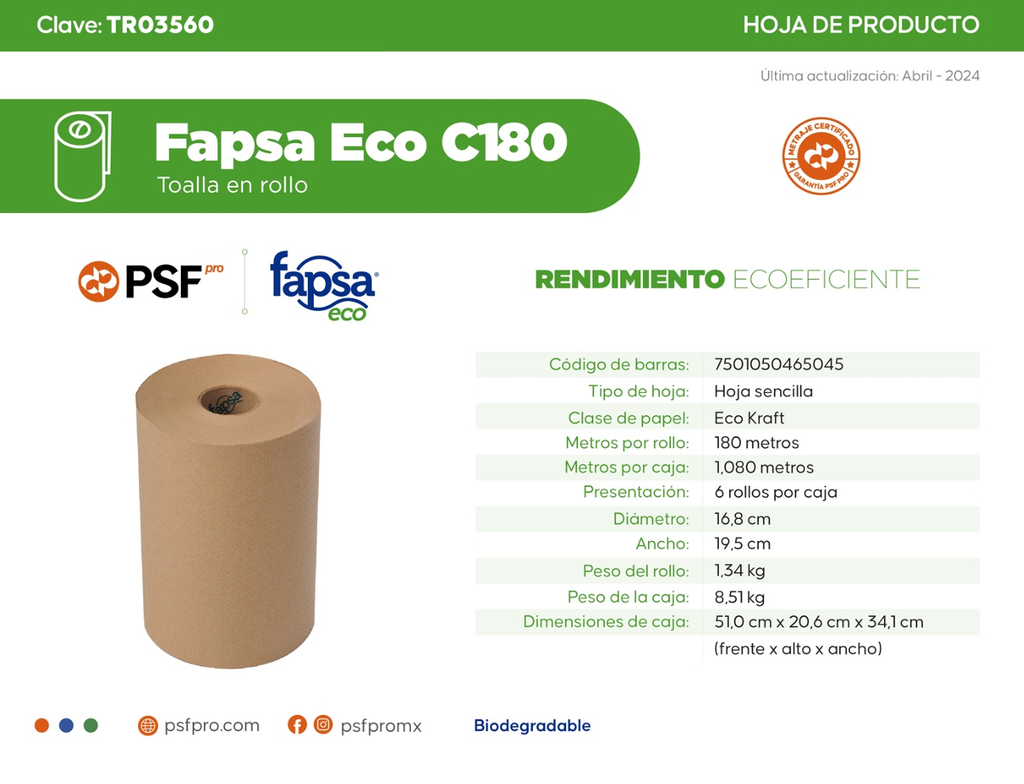 Toalla En Rollo Cafe 180 Mts C180 Fapsa