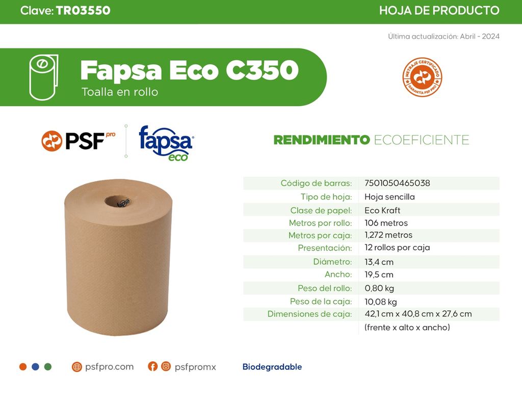 Toalla En Rollo Cafe 106 Mts C350 Fapsa Eco
