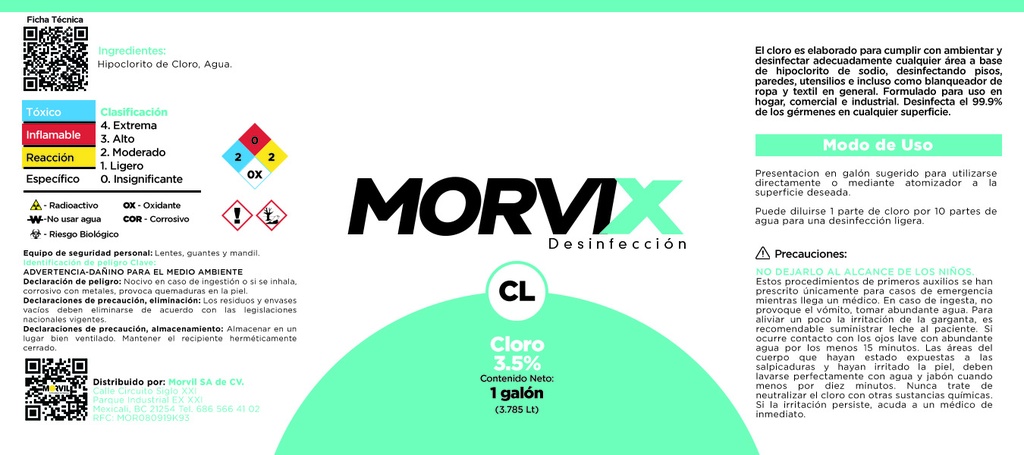 Cloro 3.785 Lts Al 3.5% Morvix/Bleach X