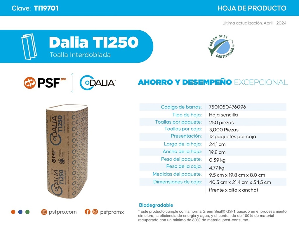 Toalla Interdoblada Blanca TI250 Dalia
