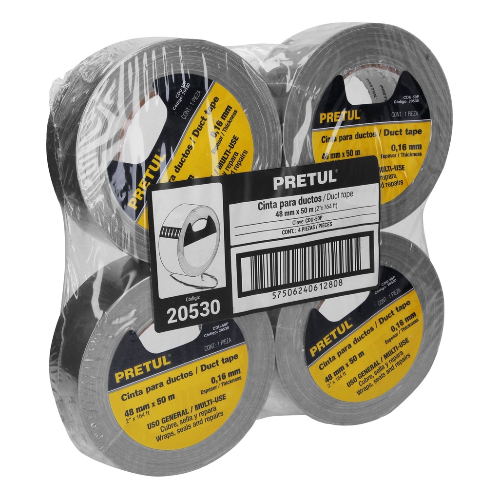 Cinta Adhesiva P/Ducto 2"(48Mm) X 50Mts Gris Pretul