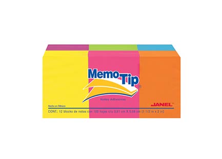 Nota Adhesiva 1.5x2 Colores Neon Janel 12 Blocks C/100