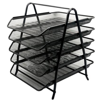 Papelera de Escritorio 5 Divisiones Tamaño Oficio Escalonada Malla Negro Nextep
