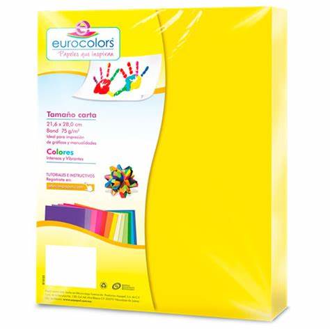 Papel Bond Tamaño Carta Amarillo Canario Eurocolors con 100 Hojas  