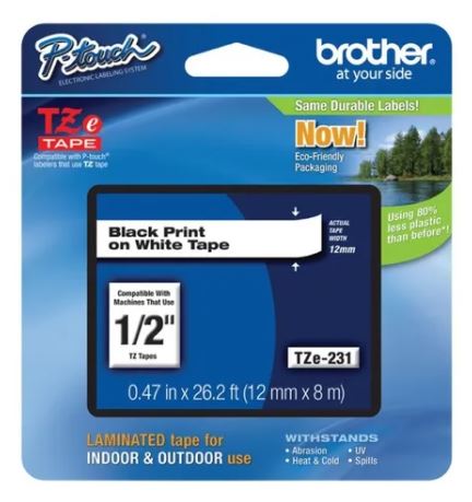 Cinta Etiquetadora Brother 1/2" Negro/Blanco P-Touch TZE231