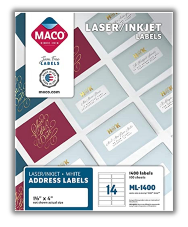 Etiqueta 1-1/3" x 4" Blanca Maco ML-1400 con 1400