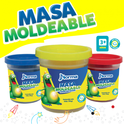 Plastilina Amarillo/Azul/Verde/Rojo C/4 +1 Masa