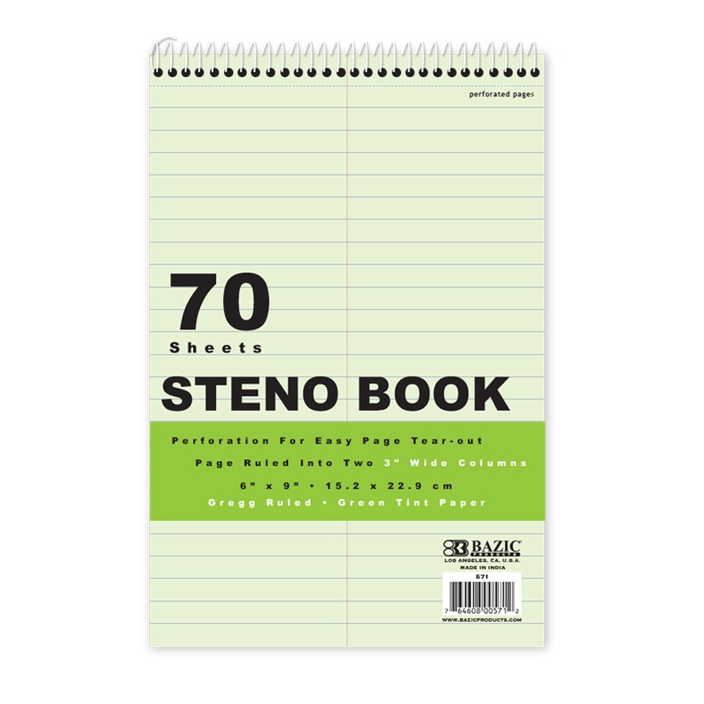Libreta Taquigrafica Hoja Verde Bazic con 70 Hojas