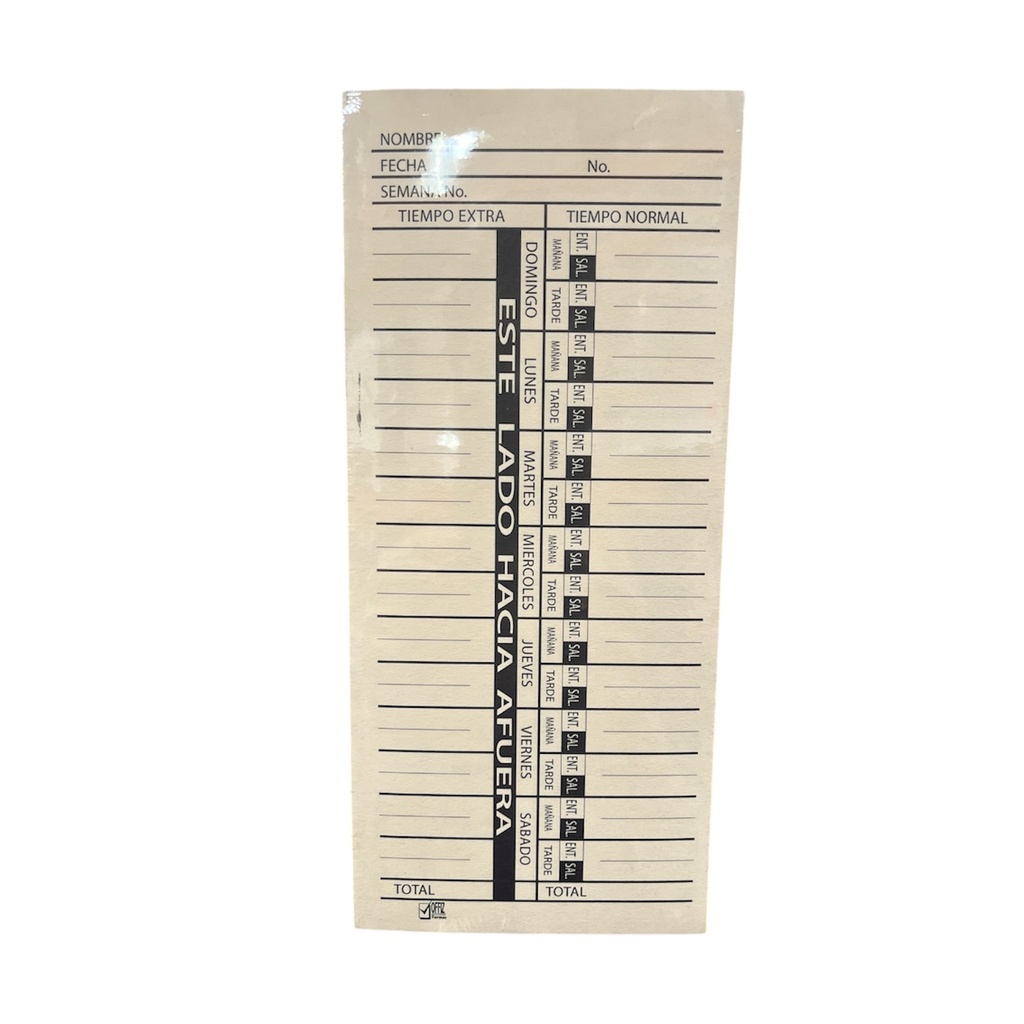 Tarjeta para Reloj Checador Semanal Offiz con 100 